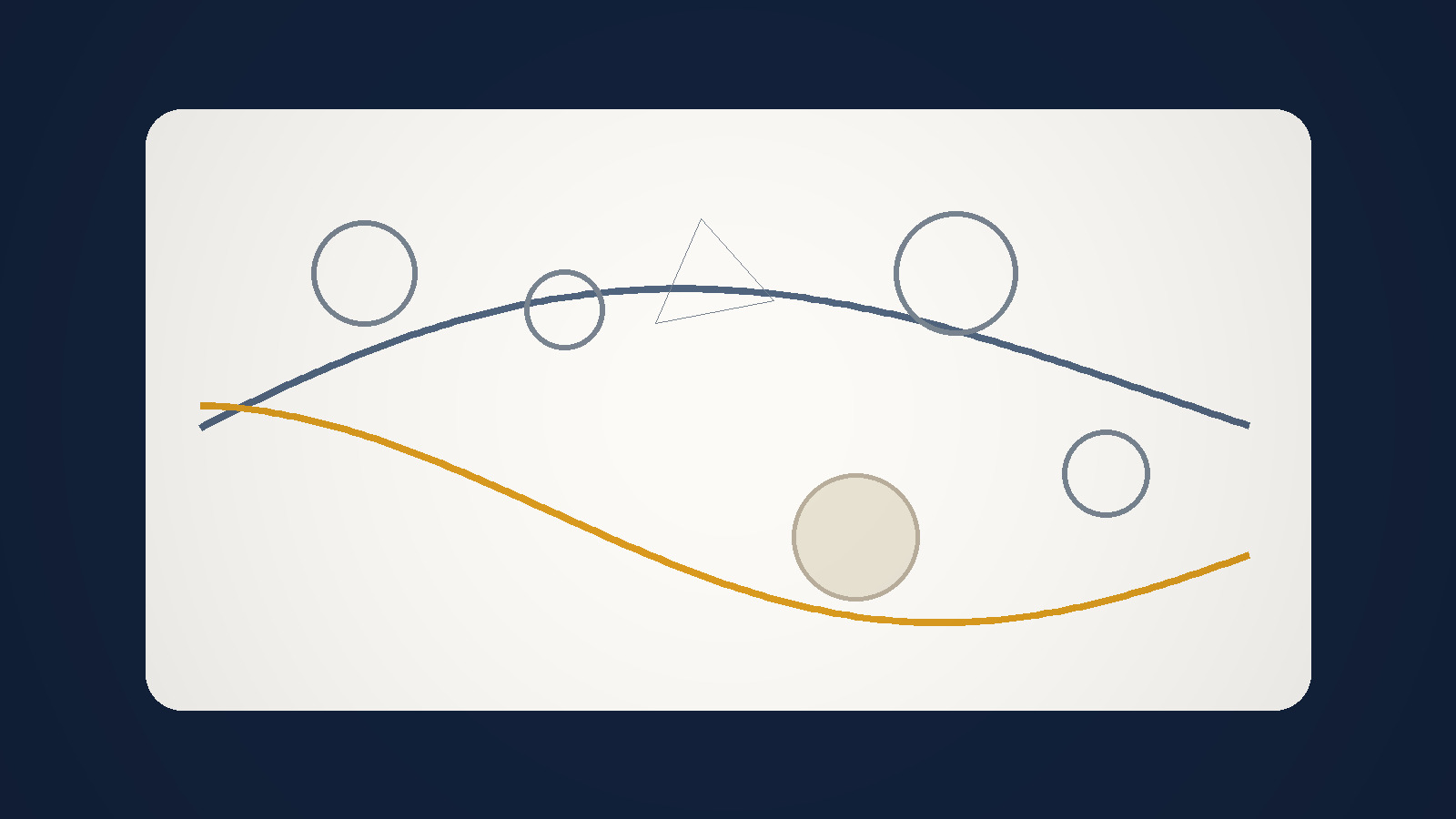 Curve astratte di probabilità, forme geometriche e una pallina liscia su carta