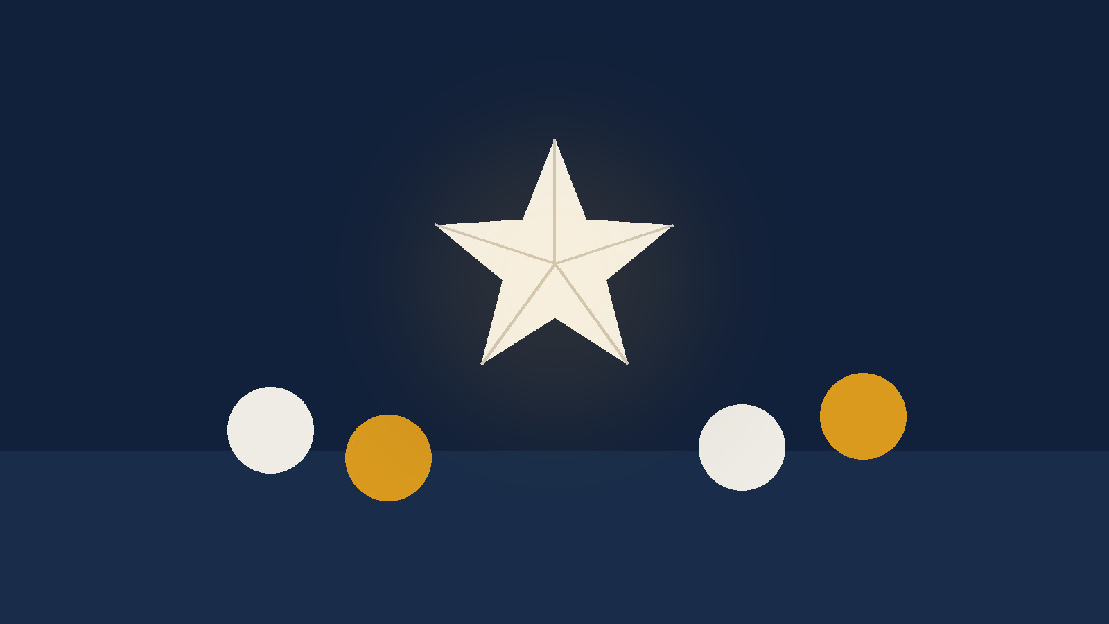 Folded paper star with plain balls arranged on a deep navy surface