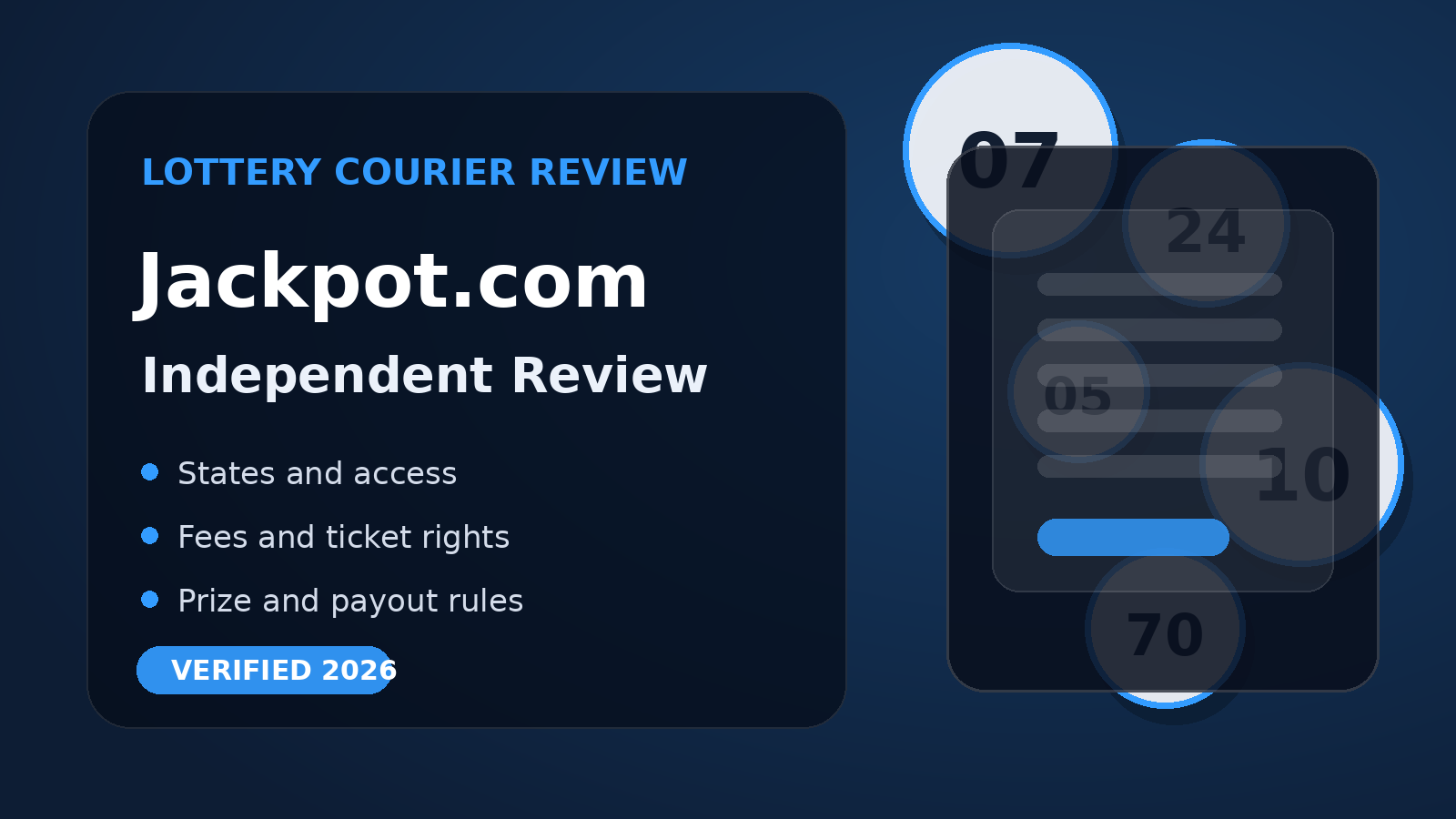 Jackpot.com review covering lottery courier states, fees, ticket scans and prize claims
