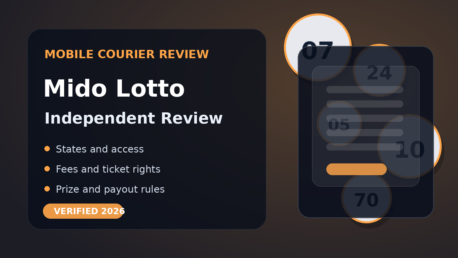 Mido Lotto review covering states, wallet fees, withdrawals and California courier rules